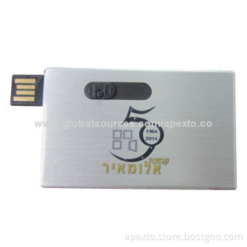 Metal Card-shaped USB Flash Disk, Supports Plug-and-Play Function, Data Preloading and Encryption